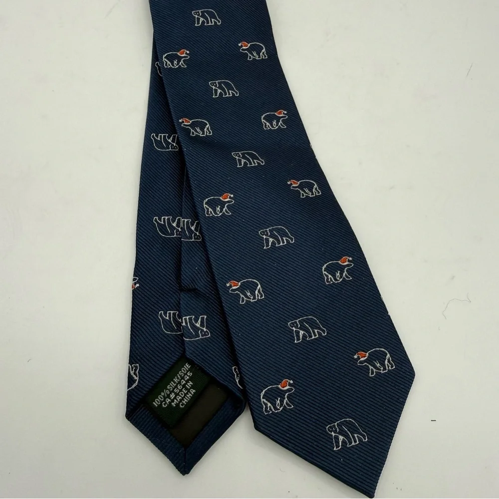 J.Crew Neck Tie Mens Blue Polar Bear Christmas Print 100% Silk Skinny Narrow